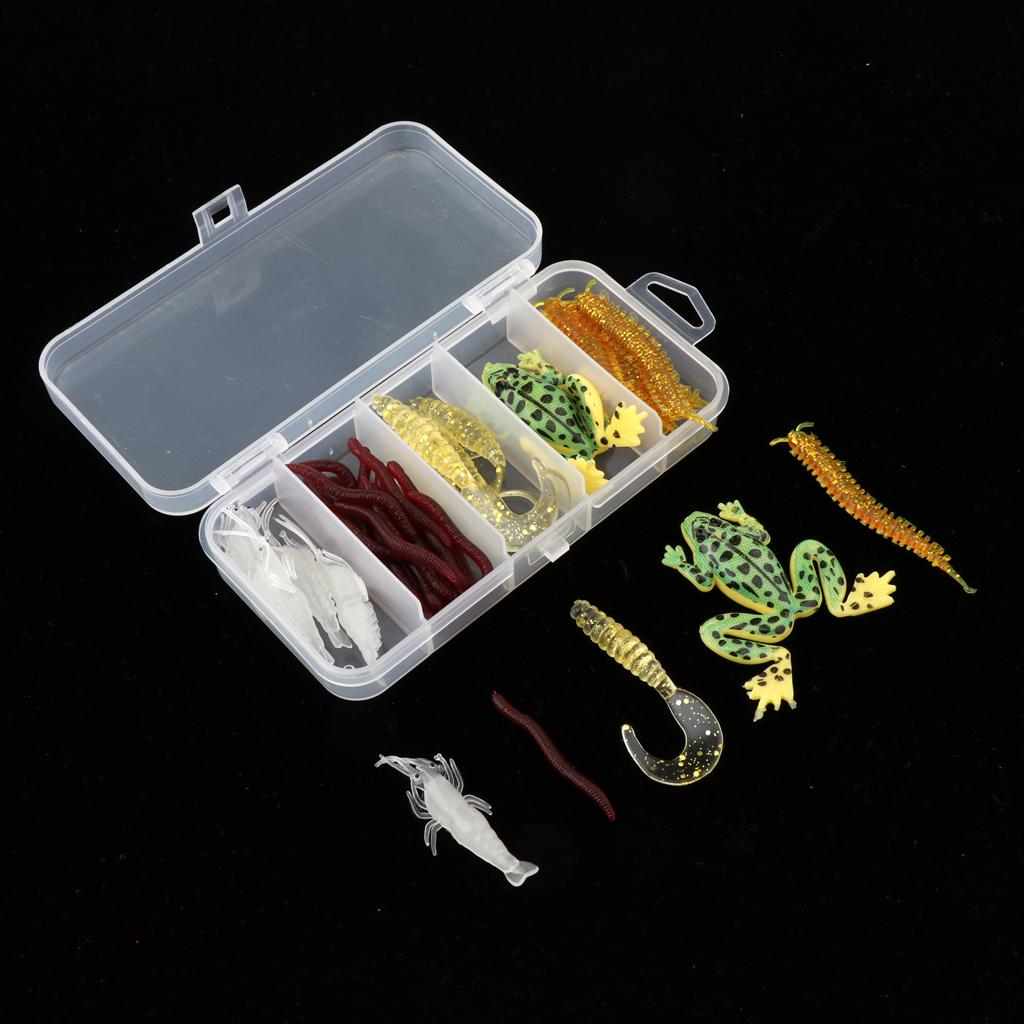 37pcs Soft Silicone Fishing Lures Bait Earthworms Worm Centipede Frog Shrimp