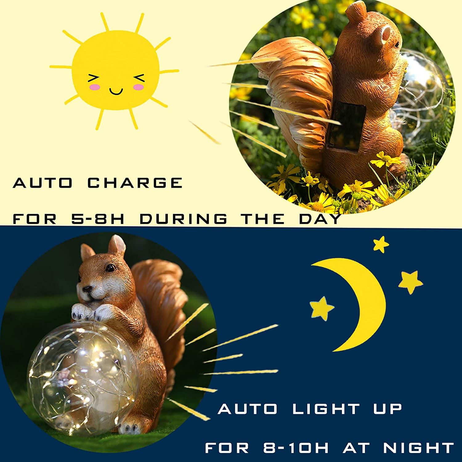 Tượng sóc ngoài trời với đèn LED năng lượng mặt trời trang trí sân vườn