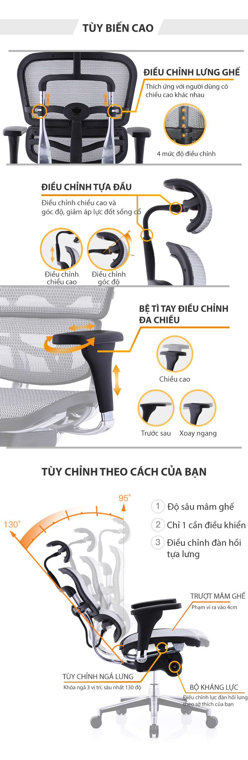 Ghế Công Thái Học cao cấp, ghế xoay văn phòng Nghia Furniture hỗ trợ cột sống cực tốt Ergohuman-C