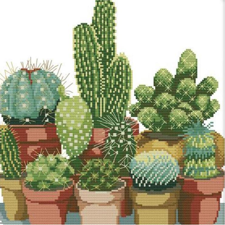 Cactuses DIY Stamped Cross Stitch Kit DIY Needlework Wedding Christmas Gifts