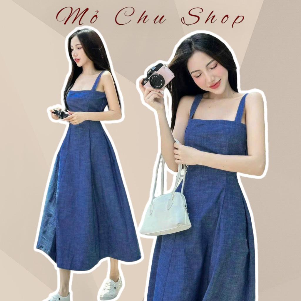 Đầm xòe jeans cúp ngực dáng dài