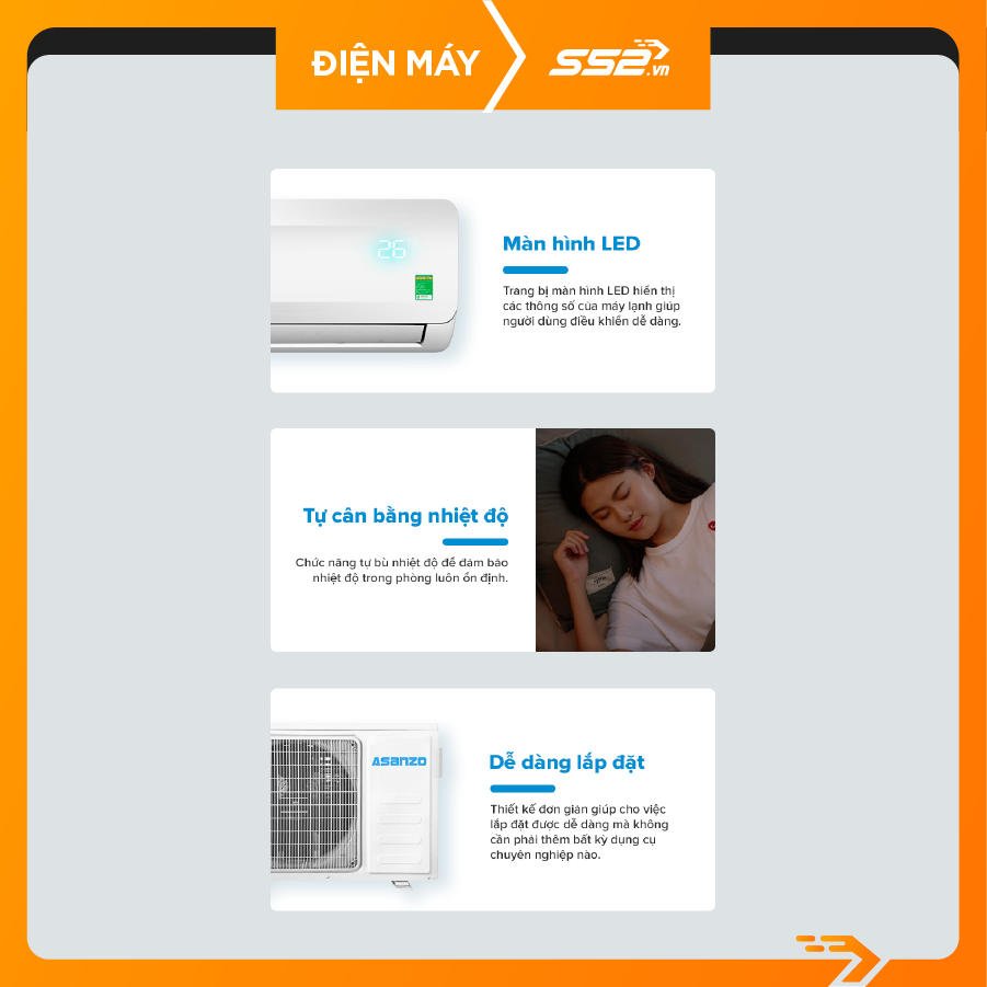 Máy Lạnh Asanzo 1.5 HP S12N66 NON INVERTER - Hàng Chính Hãng - Giao Toàn Quốc