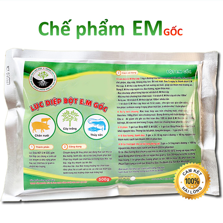 Chế phẩm EM gốc - Gói 500g - Chứa hàng tỷ vi sinh vật có lợi - Ủ rác bã hữu cơ làm phân bón - Xử lý mùi hôi