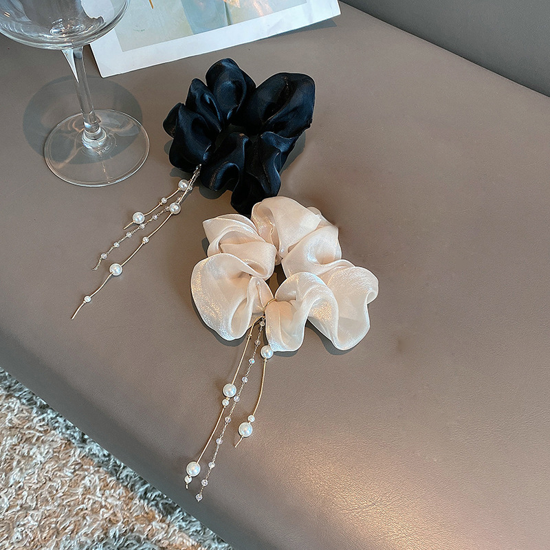 Dây buộc tóc tiểu thư phong cách Hàn Quốc cột tóc vải scrunchies mix ngọc trai ấn tượng