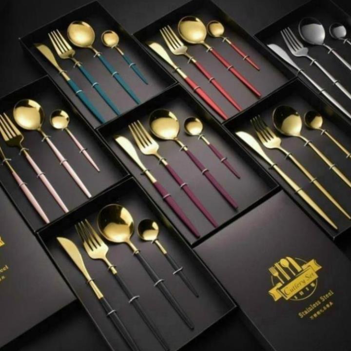 Bộ thìa dĩa inox bạc và inox mạ vàng sang trọng - bán theo set 4 món