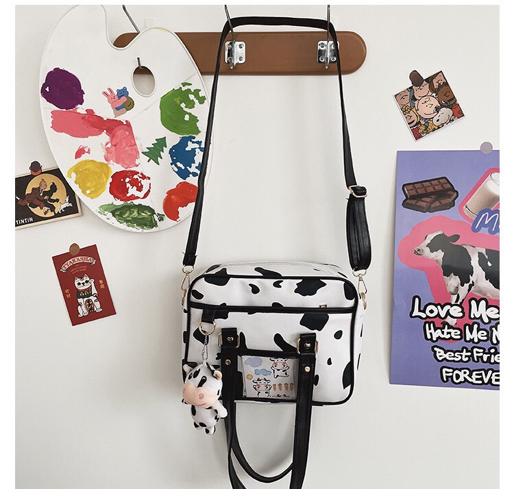 Túi đeo chéo bò sữa vải Canvas in bò trắng đen thời trang Ulzzang Unisex - B100