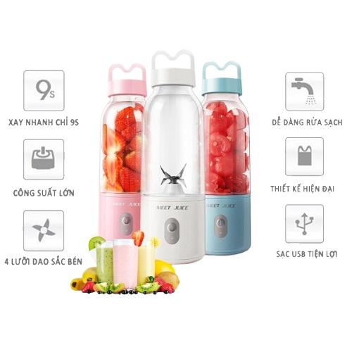 Máy Xay Sinh Tố Hoa Quả Trái Cây Mini Cầm Tay Meet Juice 500ml Cao Cấp