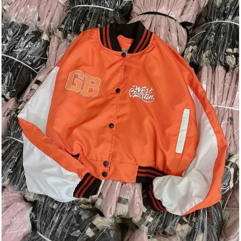 Áo khoác bomber lững kiểu croptop,Áo bóng chày nút bấm phối màu cực sang chảnh thêu hoạ tiết chữ phong cách hàn