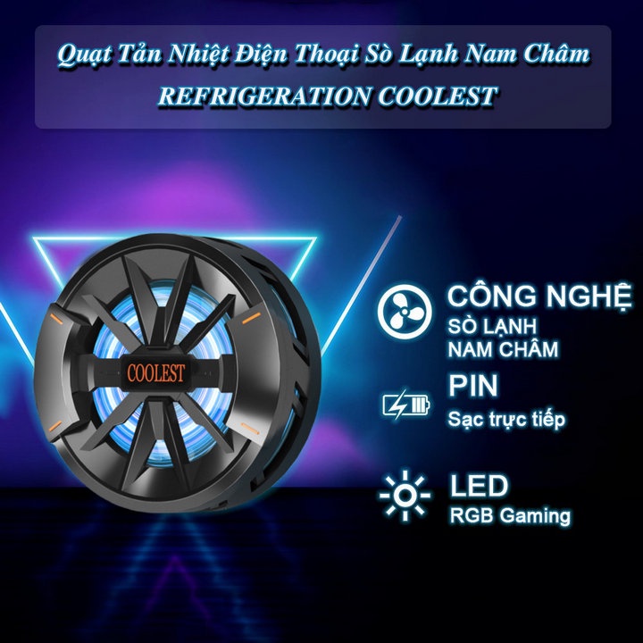 Quạt tản nhiệt sò lạnh từ tính led RGB Wireless Phone Cooler Fan