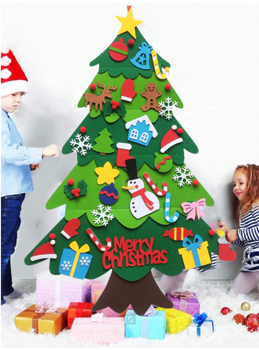 Cây thông Noel tự dán, tháo rời bằng vải nỉ dạ cao 95cm gồm 32 chi tiết cho bé tự trang trí Giáng sinh