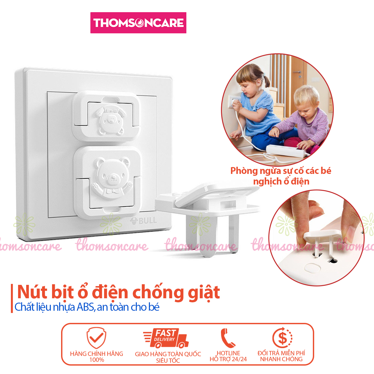 Nút bịt ổ điện chống giật chống cháy ( 2 chấu, 3 chấu ) cao cấp - có khóa chốt bảo vệ an toàn cho bé