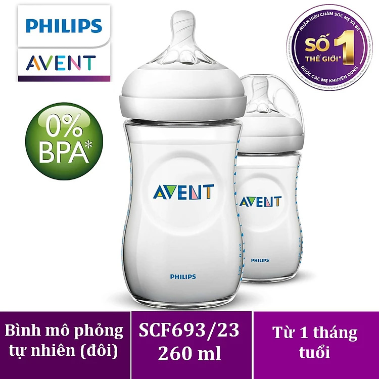 Bộ 2 Bình sữa mô phỏng tự nhiên hiệu Philips Avent cho trẻ từ 1 tháng tuổi 693.23