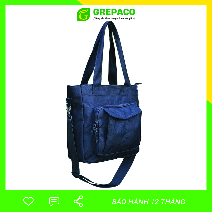 Túi Đeo Vai Nữ Grepaco Vải Tote Bố Canvas Cao Cấp Màu Đen Nhiều Ngăn Có Khóa Kéo Đeo Chéo Hoặc Xách Tay Đựng Phụ Kiện Đi Làm, Đi Du Lịch Thời Trang Hàn Quốc - Hàng Chính Hãng