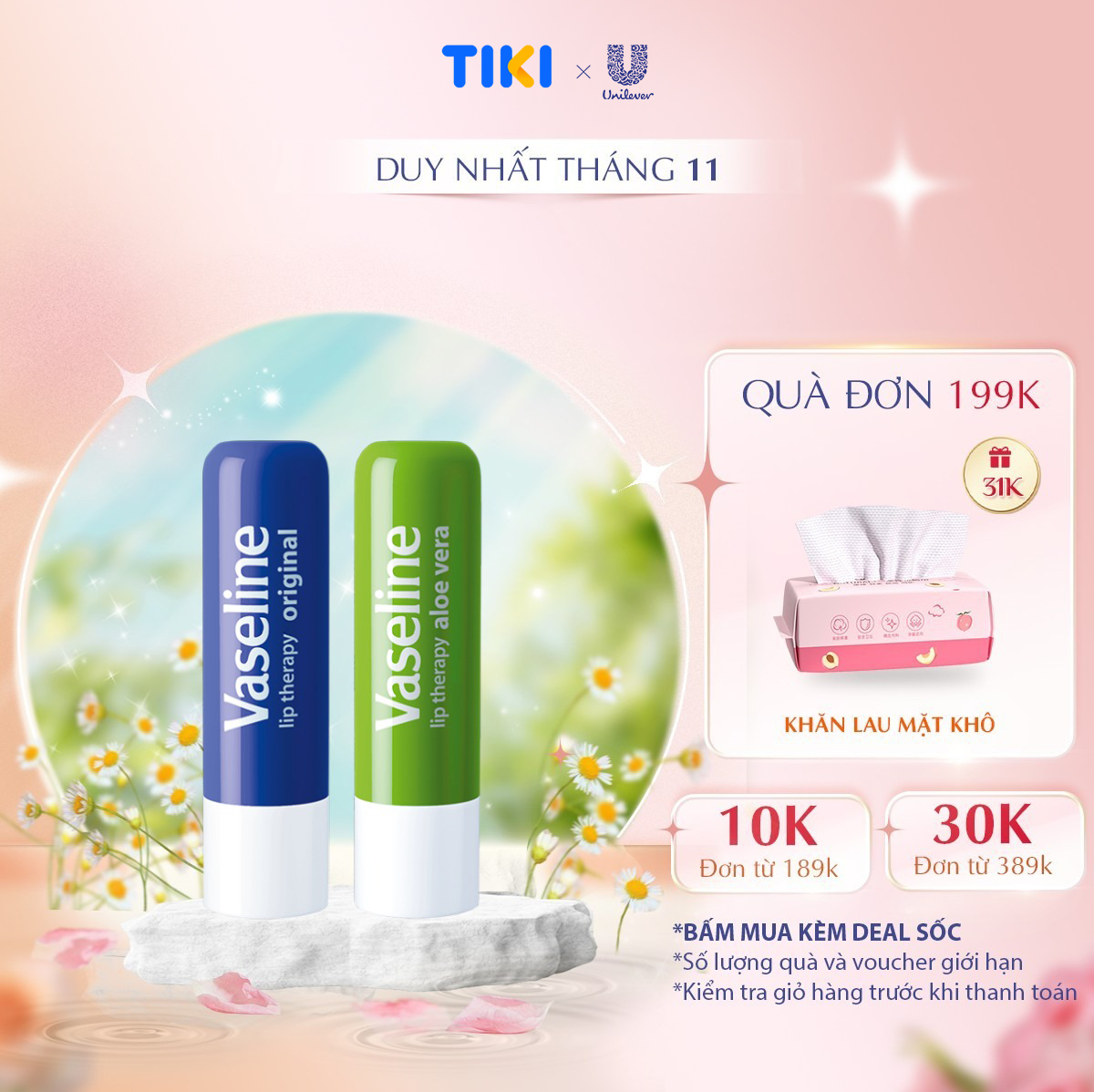 Bộ 2 son dưỡng môi Vaseline dạng thỏi 4.8g: Lô Hội và Mềm Mịn