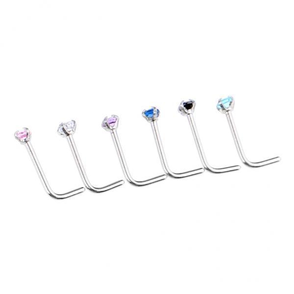 2-7pack 6 Pieces Stainless Steel L Shaped Nose Stud Rings Bar Body Piercing 20g