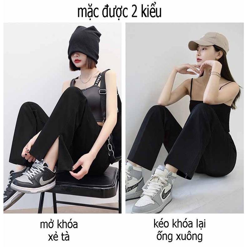HÀNG THIẾT KẾ Quần Ống Rộng Suông xẻ tà có khóa kéo lưng cao chất tuyết mưa culottes cạp cao cho nữ