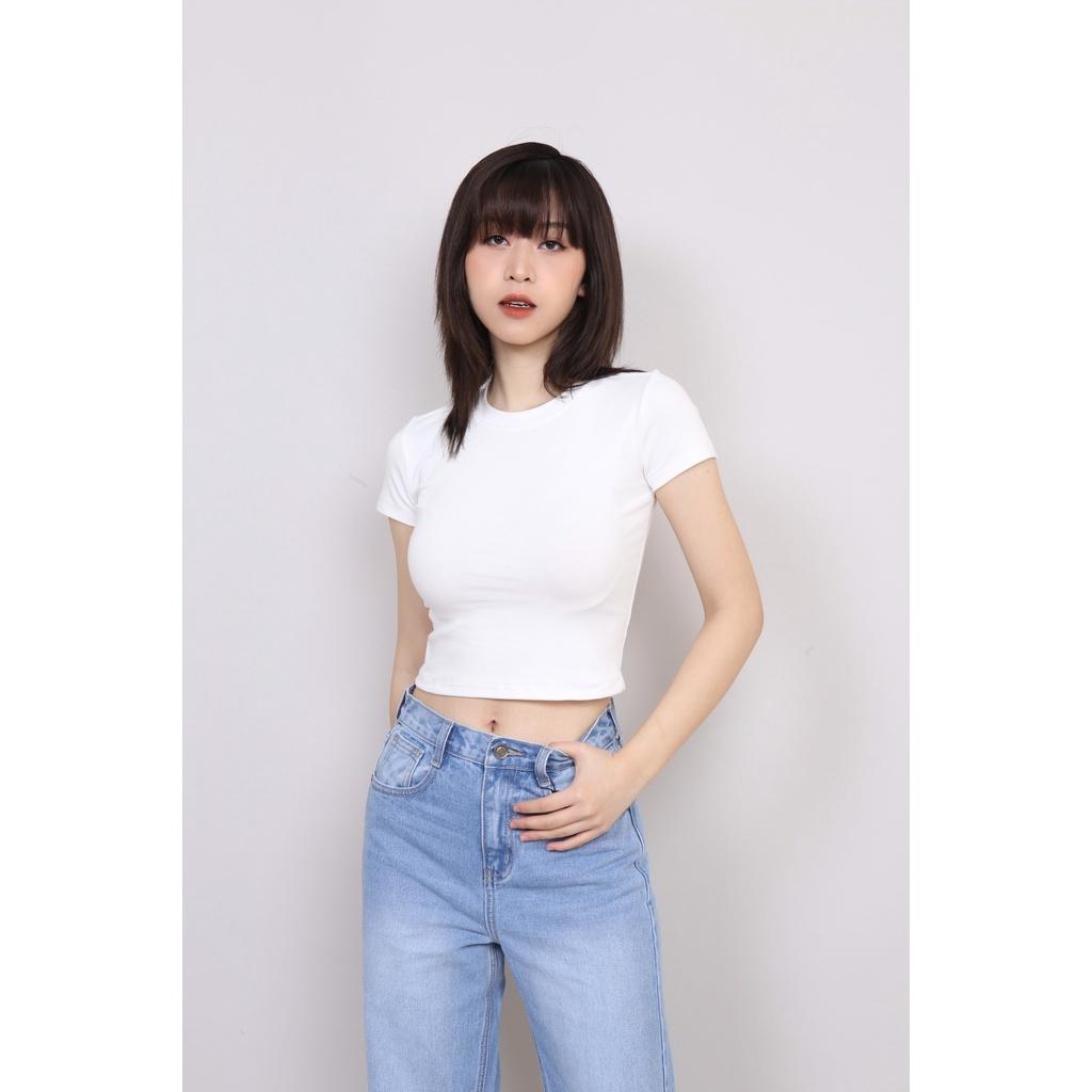 Áo Thun Nữ Croptop Cổ Tròn Dáng Ôm, Áo T-shirt Nữ Cổ Tròn Ôm Body CT Women