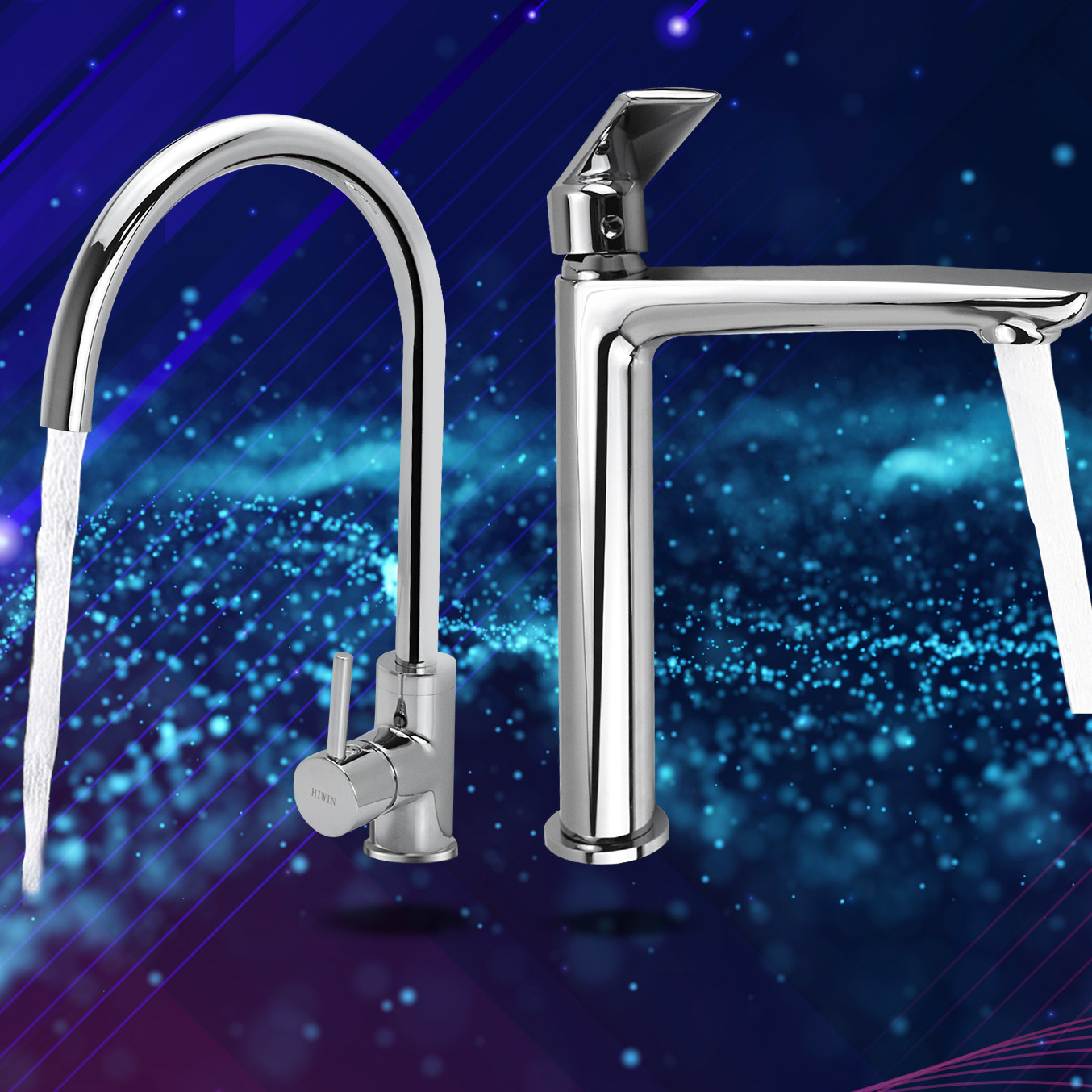 Combo vòi bếp KF-923 + vòi lavabo KF-765 đồng gương sáng bóng cao cấp Hiwin