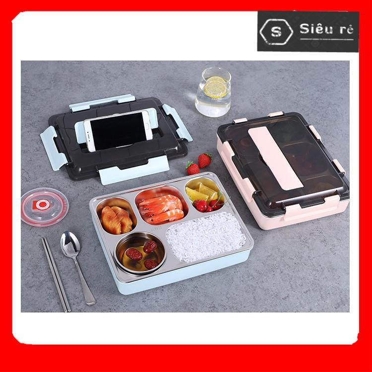 KHAY CƠM 5 NGĂN INOX 304 Giữ Nhiệt Chống Tràn - Hộp Đựng Cơm Văn Phòng - Màu Ngẫu Nhiên