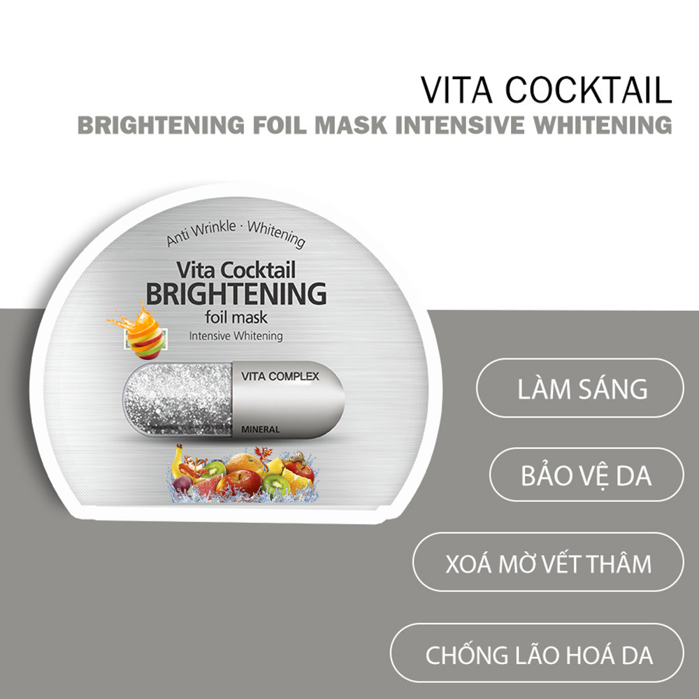 Combo 10 miếng Whitening Vitamin C, Cocktail Brightening và Super Glutathione Bright 30ml x 10