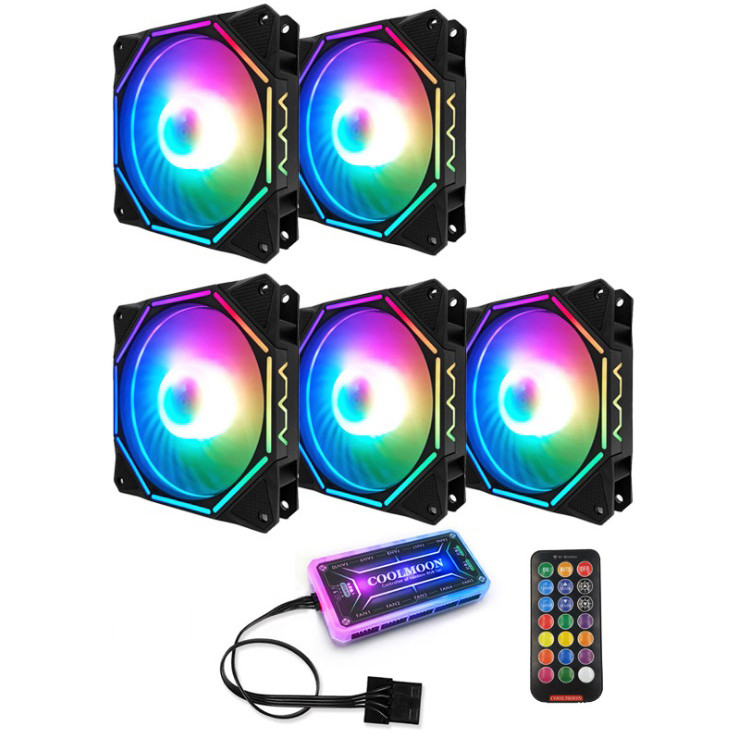 Combo 5 Quạt + Hub khiển Coolmoon RGB V10 - Hàng nhập khẩu