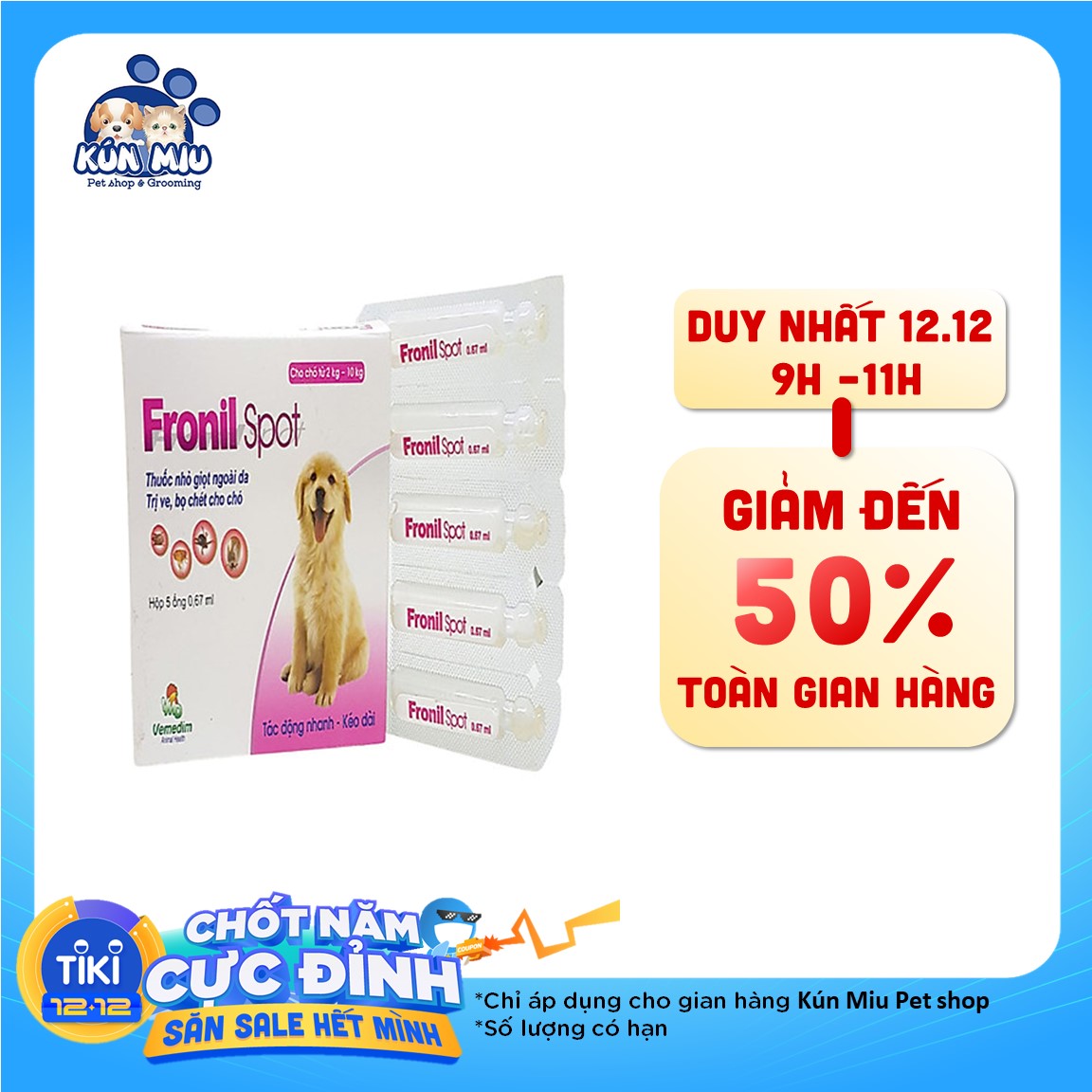 Thuốc Trị Ve Ghẻ Nhỏ Sống Lưng, Nhỏ Tai Chó Vemedim Fronil Spot