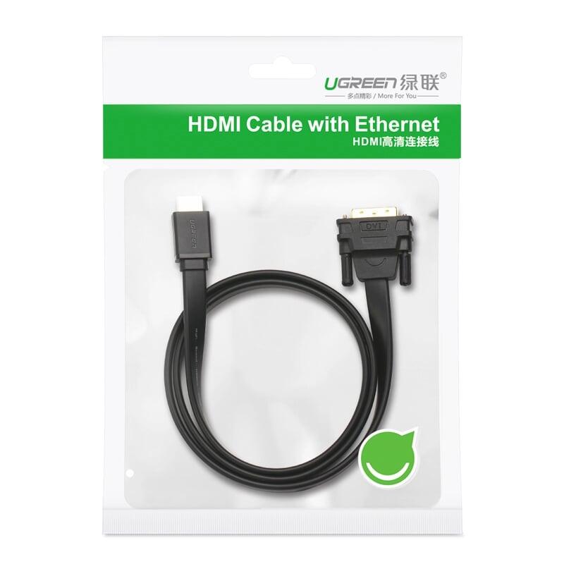 Ugreen UG30138HD106TK 5M màu Đen Cáp chuyển đổi HDMI sang DVI 24 + 1 thuần đồng cáp dẹt - HÀNG CHÍNH HÃNG