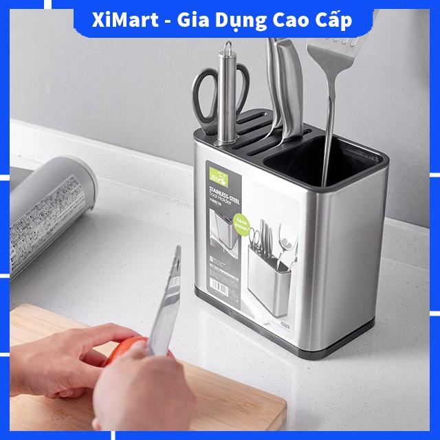 Giá cắm dao đũa thìa Inox 304 cao cấp - Kệ để dao thìa hình vuông đứng tiện lợi 