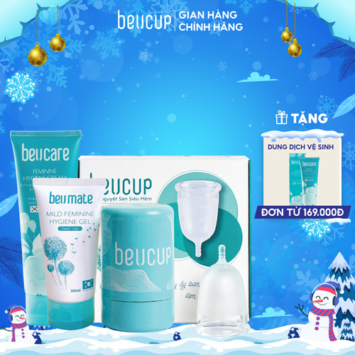 Combo 1 Cốc nguyệt san Silicone y tế Beu Cup+ 1 Dung dịch vệ sinh phụ nữ BeU Care 100ml + 1 Dung dịch vệ sinh cốc nguyệt san BeU Mate 50ml