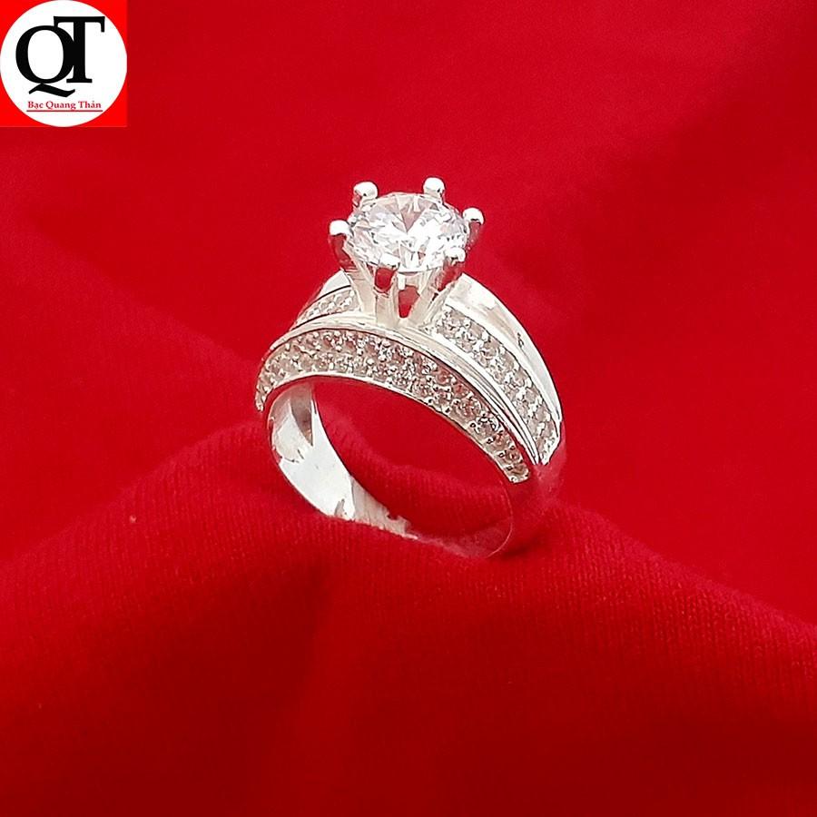 Nhẫn nữ bạc 925 ổ cao gắn kim cương nhân tạo phong cách hàn quốc trang sức Bạc Quang Thản-QTNU15
