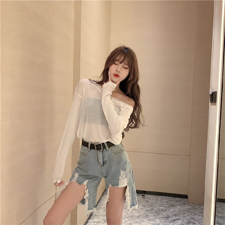 Quần lửng jean unisex rách lớn Mã: NL0525