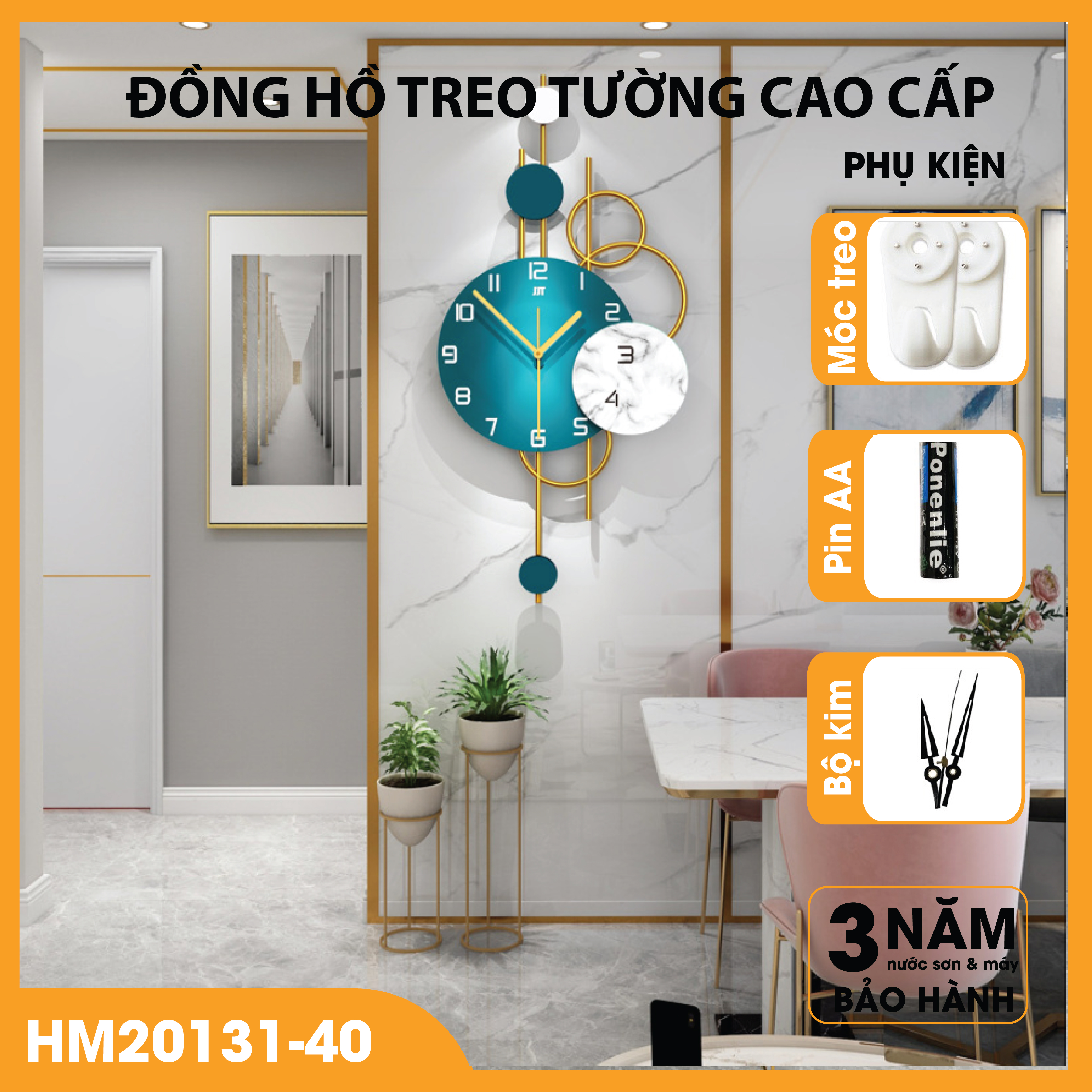 Đồng Hồ Trang Trí Kim Trôi Treo Tường Bắc âu HM20131