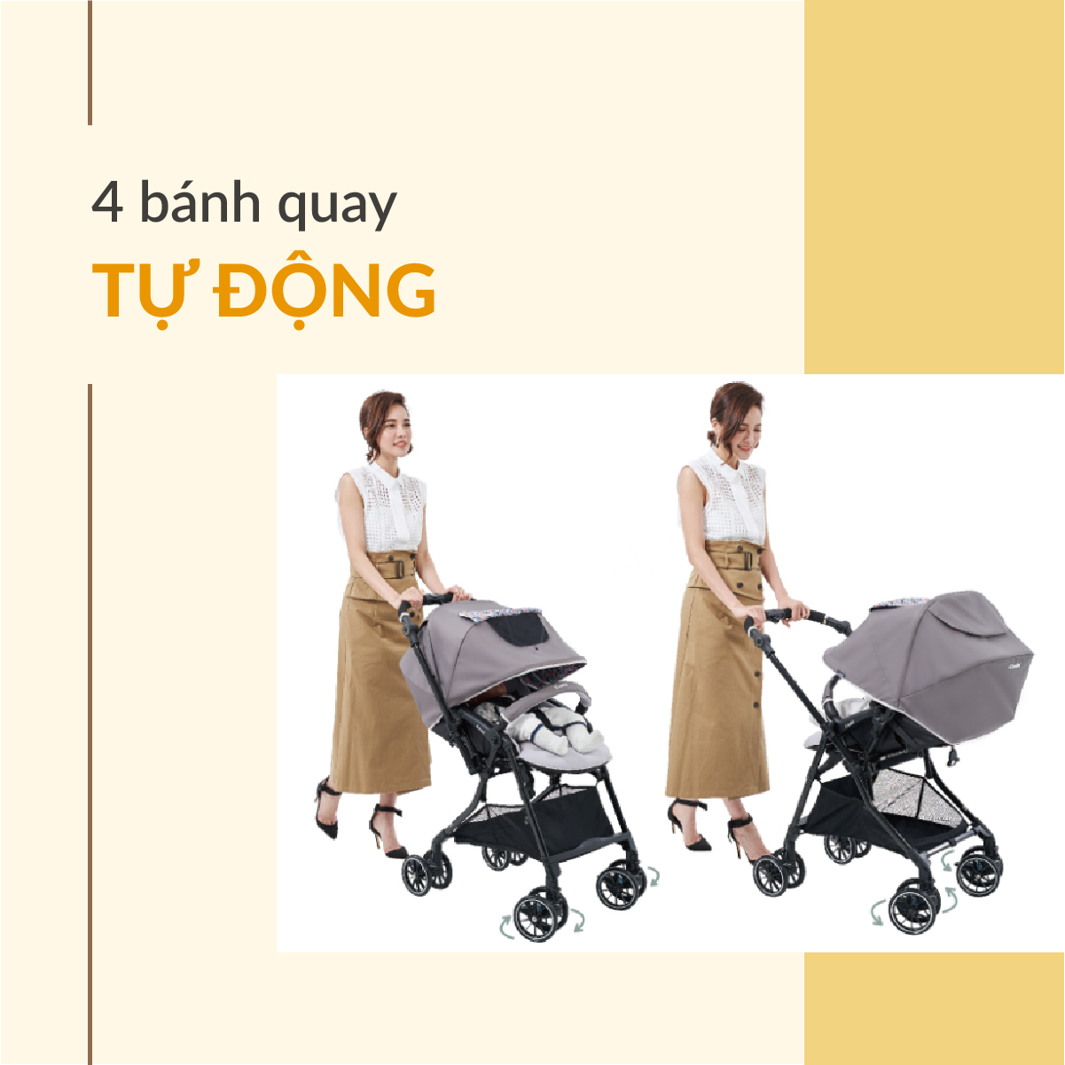 Xe đẩy Combi Sugocal Compact 4 bánh quay tự động màu xanh navy