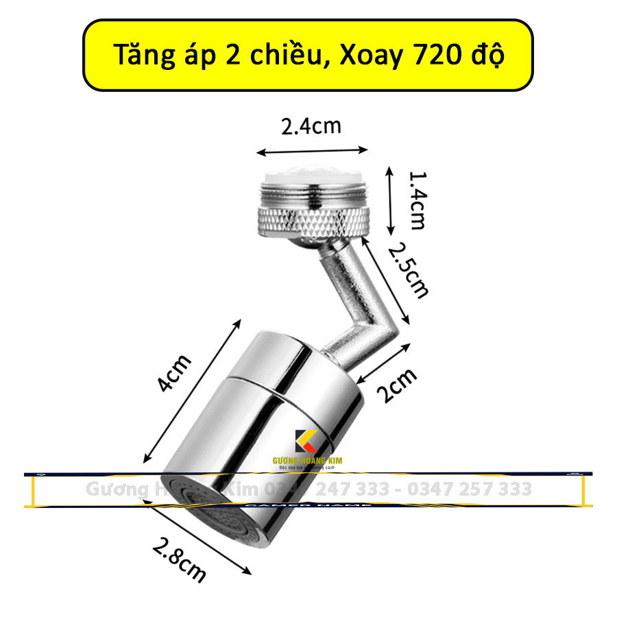 Đầu nới vòi nước xoay 720 độ lắp vòi nước chậu rửa bắt bồn rửa mặt lavabo với 2 chế độ nước chảy