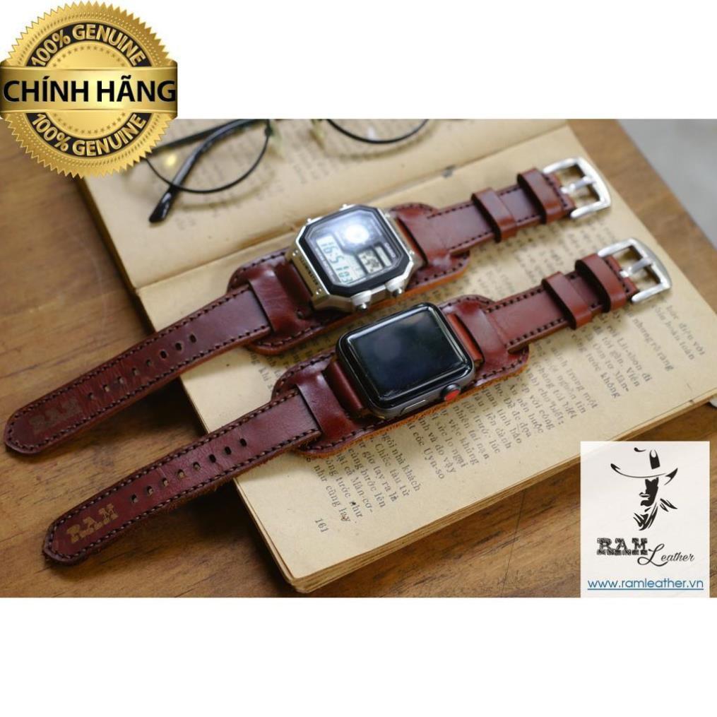 DÂY DÀNH CHO APPLE WATCH DA BÒ NÂU ĐỎ KIỂU ĐỨC - RAM BUNDSTRAP B1 NÂU ĐỎ .