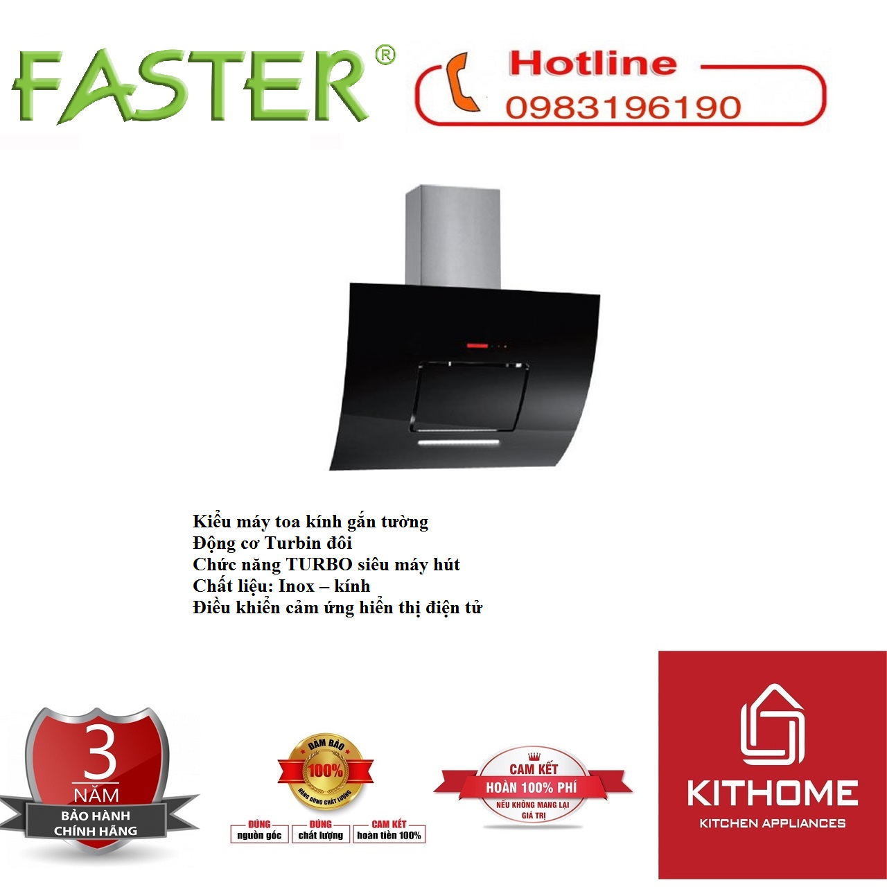 Máy Hút Mùi Faster FS – 90CG - Hàng chính hãng