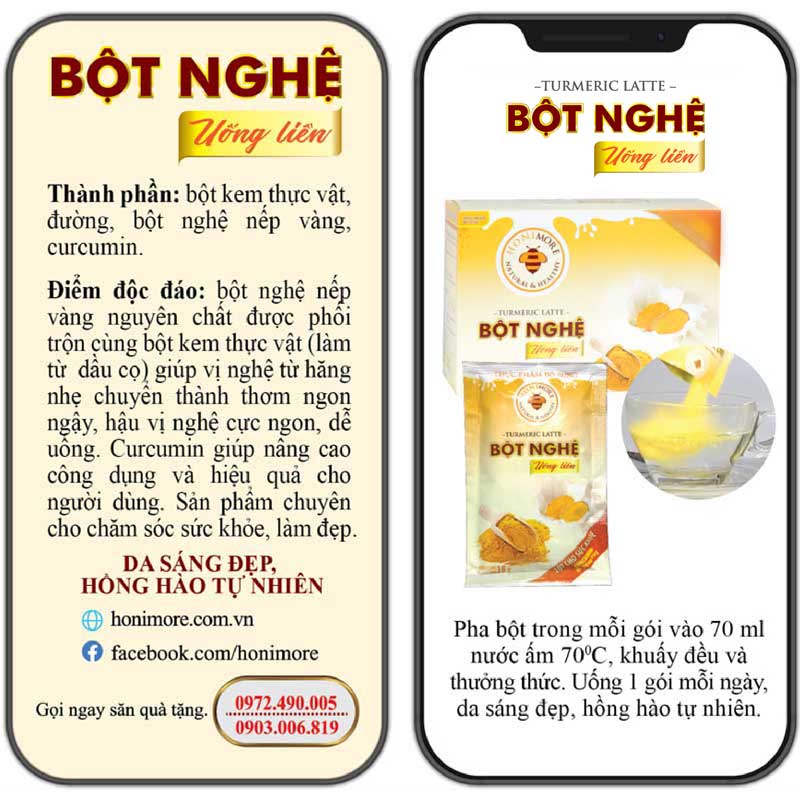 Bột nghệ uống liền Set 2 gói 16g Honimore - thơm ngon - đẹp da - tăng cường sức khoẻ