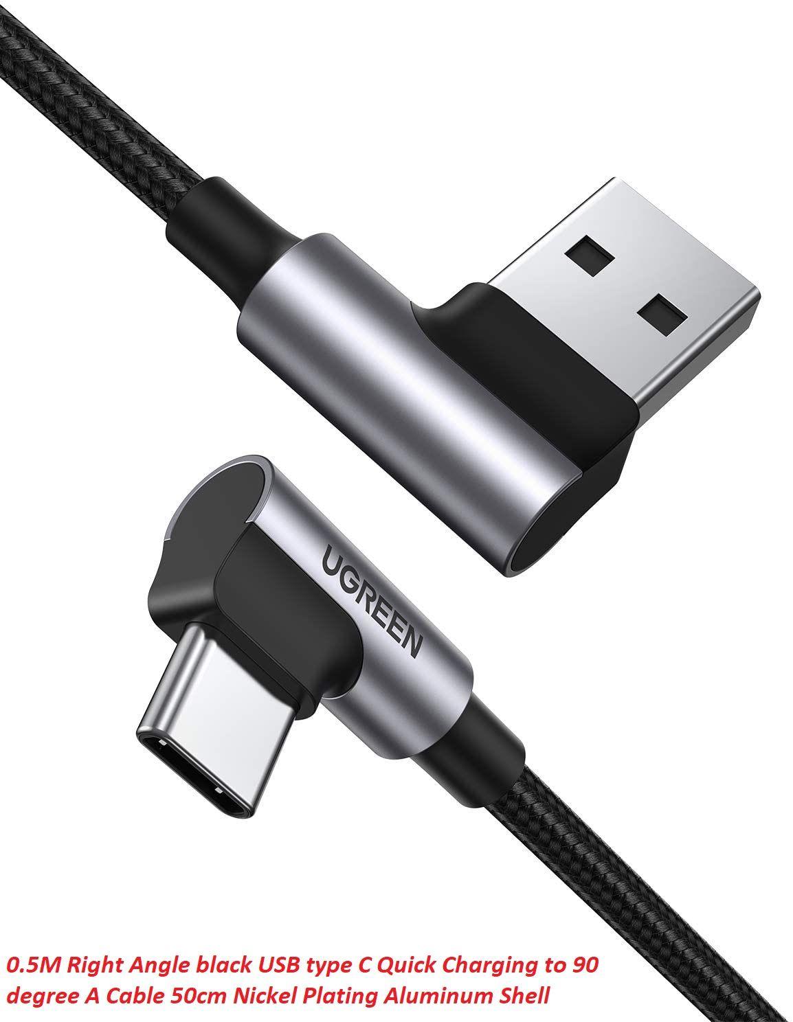 Ugreen UG20855US176TK 0.5M 2 đầu bẻ góc 90 độ cáp usb type C ra A mạ Nickel đầu bọc nhôm chống nhiễu - HÀNG CHÍNH HÃNG