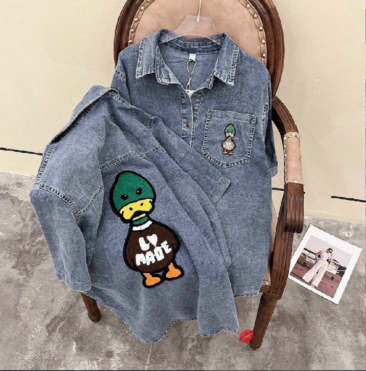 Áo sơ mi jean nữ form rộng thời trang