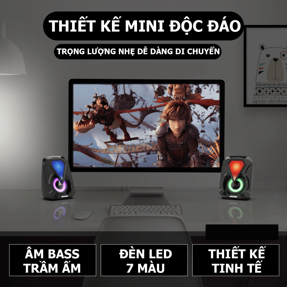 Loa máy tính mini, Loa 1053 để bàn cao cấp âm thanh siêu trầm có đèn led đổi màu cực chất