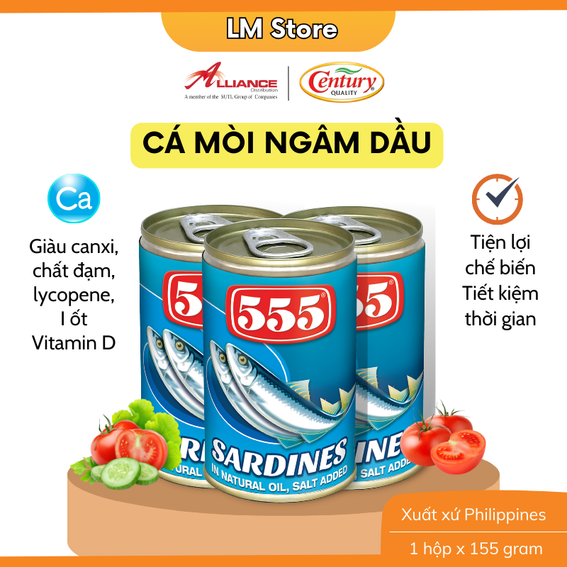 [Chính hãng] Cá mòi ngâm dầu 555 Philippines  - Khối lượng 155g x 3 hộp