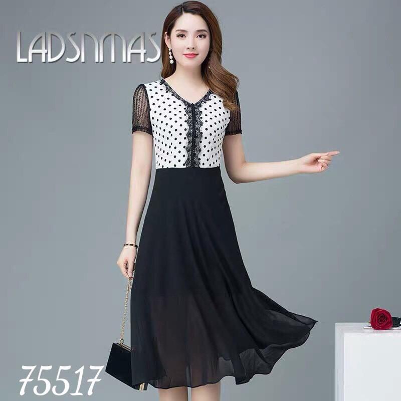 Đầm voan bi phối ren sang chảnh quý phái cho chị em / Có size XXL