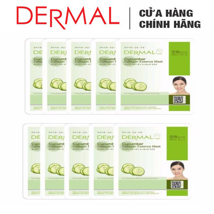 Mặt Nạ Dermal Tinh Chất Dưa Leo Dưỡng Ẩm Da Cucumber Collagen Essence Mask 23g - 10 Miếng