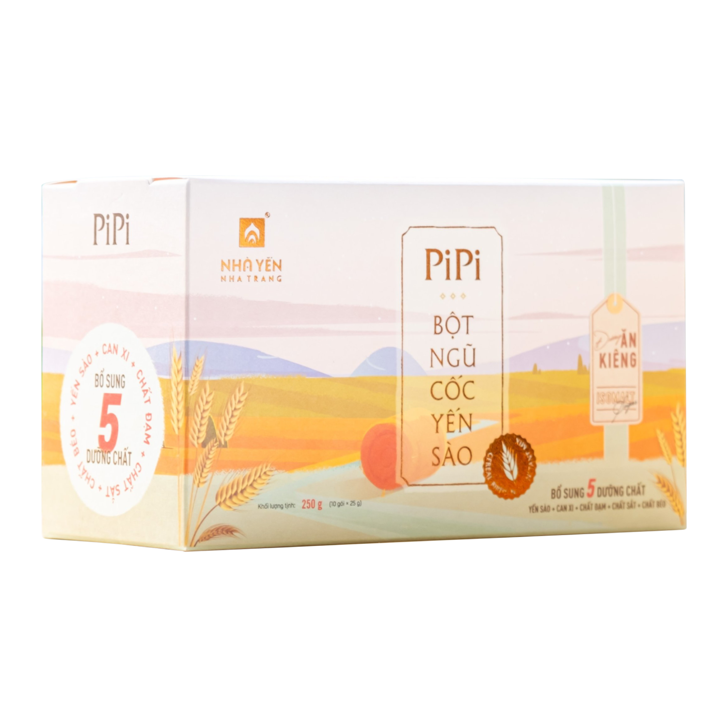 Bột Ngũ Cốc Yến Sào PiPi - Nhà Yến Nha Trang - Hộp 10 Gói - Loại Ít Đường - Bột Ngũ Cốc Ăn Kiêng Giảm Cân - Bột Ngũ Cốc Dinh Dưỡng - Hàng Chính Hãng