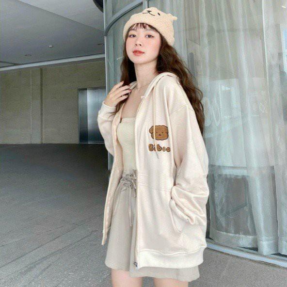 Áo khoác nỉ, áo khoác hoodie nữ THÊU GẤU cực đẹp shopmap