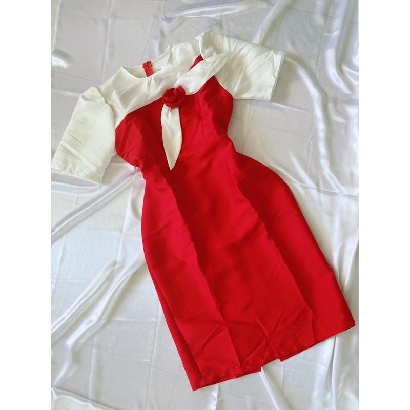 Đầm nơ ngực tay bồng dáng A (Size L&lt;60kg)