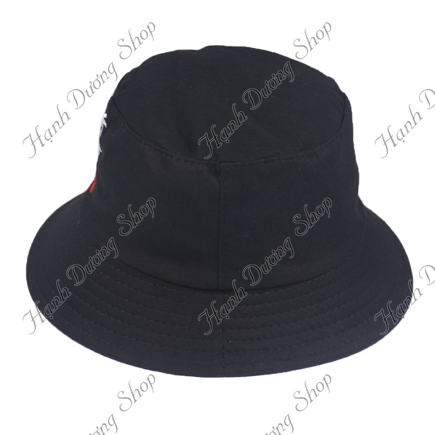 Mũ bucket tai bèo nam thêu chữ tàu độc đáo, vành rộng 6.5cm chống nắng tốt, vải kaki 2 lớp - Hạnh Dương