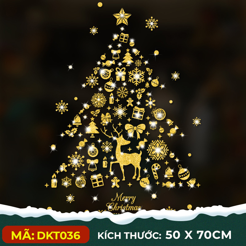 Decal trang trí noel giáng sinh kim tuyến vàng, lung linh mới nhất