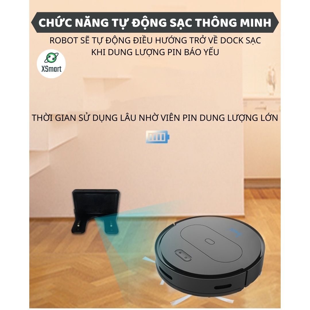 ROBOT Hút Bụi Lau Nhà Tự Động Siêu Thông Minh XSmart Bowai OB11 Premium Có App Điều Khiển, Auto Sạc Pin Làm Sạch Sàn Lông Tóc Hàng Chính Hãng