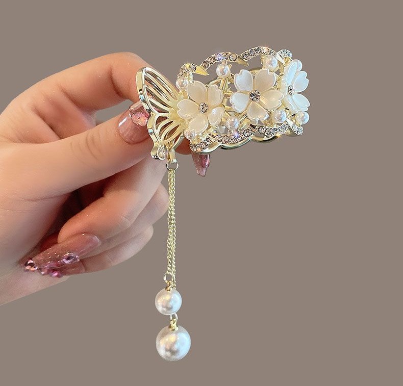 Kẹp tóc đuôi ngựa đính đá sang trọng - Kẹp tóc đuôi ngựa hoa hồng - Kẹp tóc đuôi ngựa ngọc trai